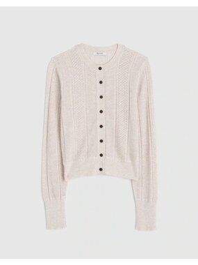 Madewell The Signature Knit Pointelle Cardigan~Size S~Heather Grey Oat NWT L1213